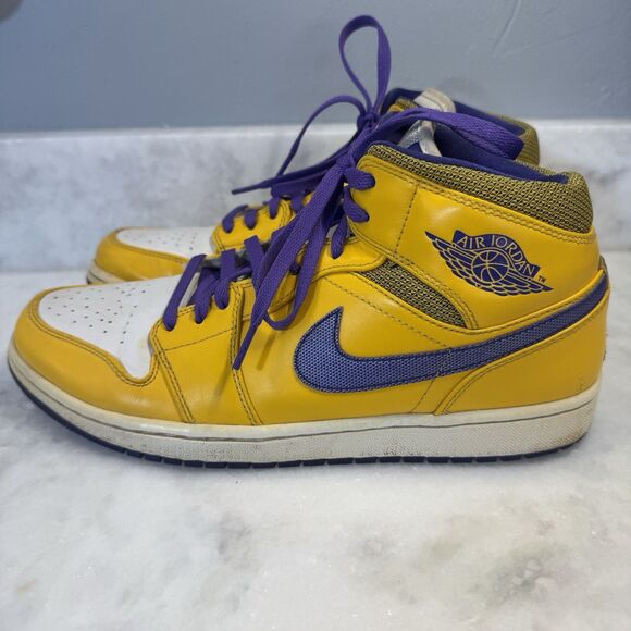 Nike Air Jordan 1 Mid Lakers Kobe Yellow/Purple 554724-708 Men’s Size 11 - Picture 4 of 15